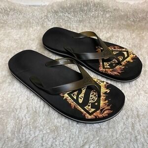 DC Comics Superman Black Logo Flip Flop Sandals Size 9
